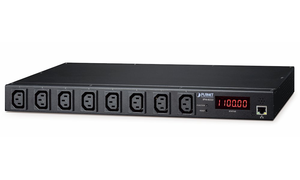 Planet IPM-8222, IP ovládání 8x zásuvek 240V/10A, 1 GbE, 1U Rack/desktop, LED+displej, port pro senzor