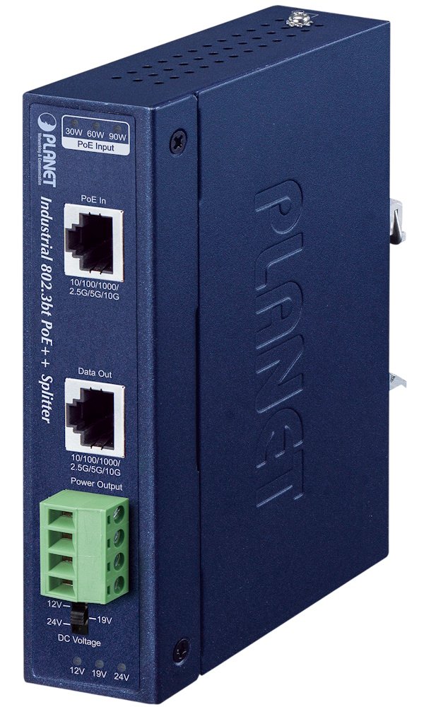 Planet IPOE-176S, Ultra PoE++ průmyslový Splitter, výstup 12V,19V a 24V, 10 Gb, DIN, IP30, -40~75st.