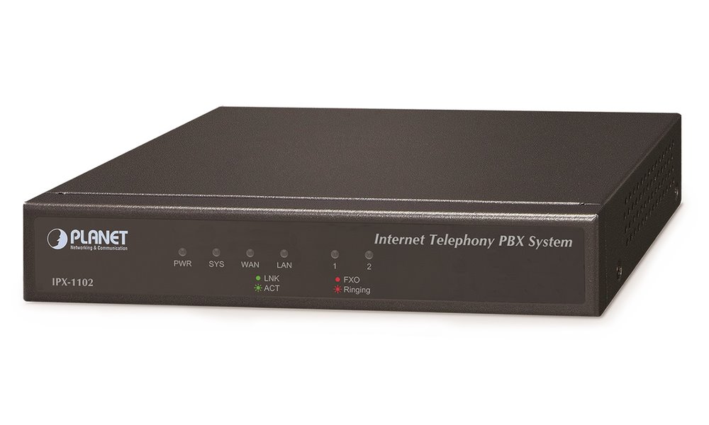 Planet IPX-1102, IP PBX, 2x FXO, 100/50 uživatelů, IVR, záznamník/hlas.pošta, DID, BLF, FAX, Skype-SIP, VPN, CZ