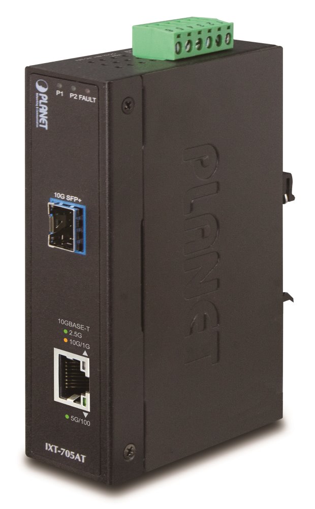 Planet IXT-705A průmyslový konvertor 10G/5G/2.5G/1G/100M / miniGBIC SFP+ 10GBASE-X, IP30, -40 až +75°C, dual p IXT-705AT