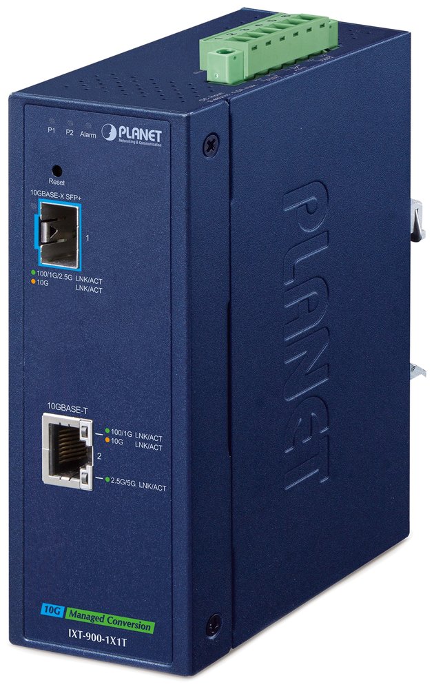 Planet IXT-900-1X1T průmyslový konvertor 1x 10G Base-T / SFP+ 10GBase-X, IP40, -40~75°C, dual power, SNMP
