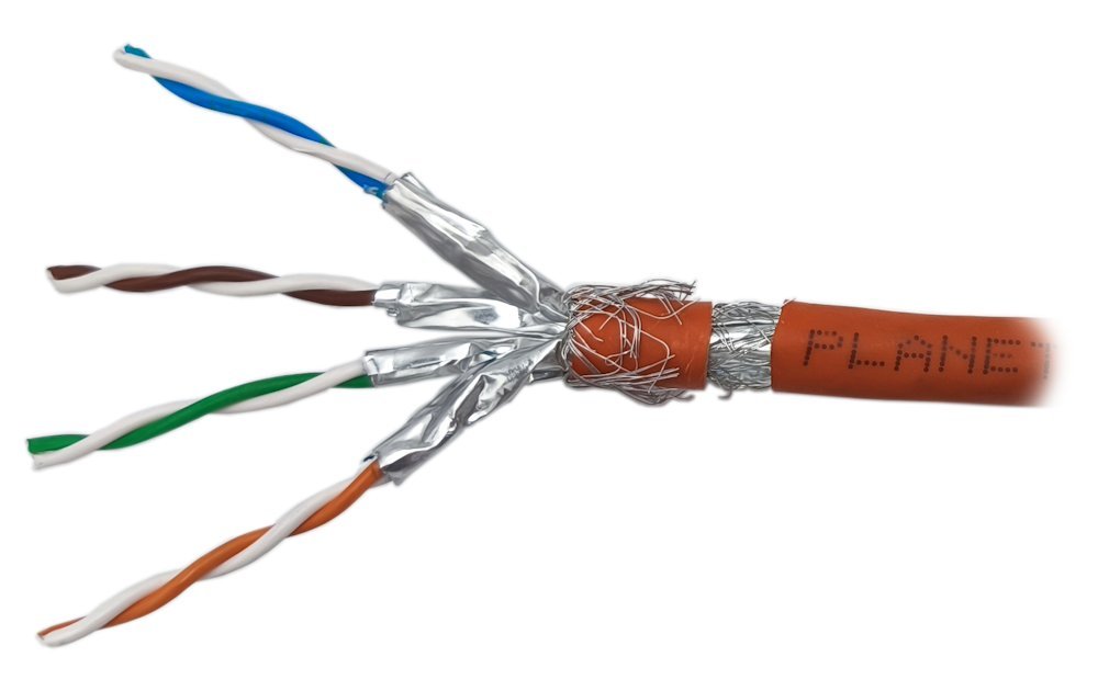PLANET kabel SFTP, drát, Cat 6A, 4p, 500MHz, B2cas1d1a1 LS0H, stíněné páry, Planet Elite, o KAB-SFTP6A-B2ca-LSOH-OR-420M