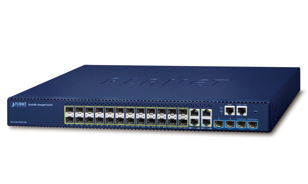 PLANET L2/L3 switch, 4x 1GE combo, 20x 1G SFP, 4x 10G SFP+, stohování, 2x zdroj SGS-5240-20S4C4XR
