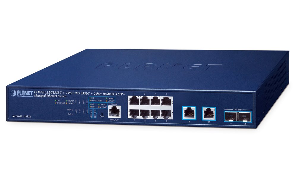 Planet MGS-6311-10T2X L3 switch, 8x2,5Gb, 2x10Gb, 2x10Gb SFP+