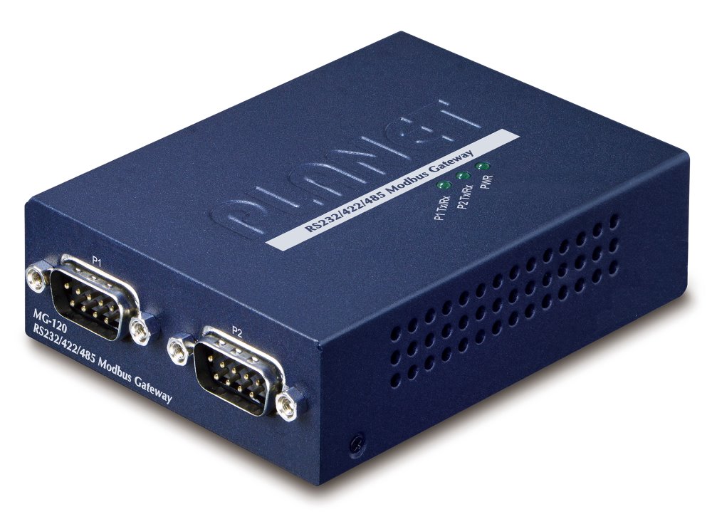 Planet MODBUS brána RS-232/422/485 na IP, 2x COM, 100Base-TX, RTU/ACSII, -10až+60°C, 5VDC MG-120