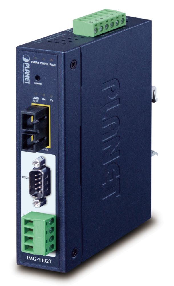 PLANET MODBUS průmyslová brána RS-232/422/485 na IP, 1x COM, 100Base-FX SC MM 2km, RTU/ACSII, -40až+75°C, 9-48 IMG-2102T
