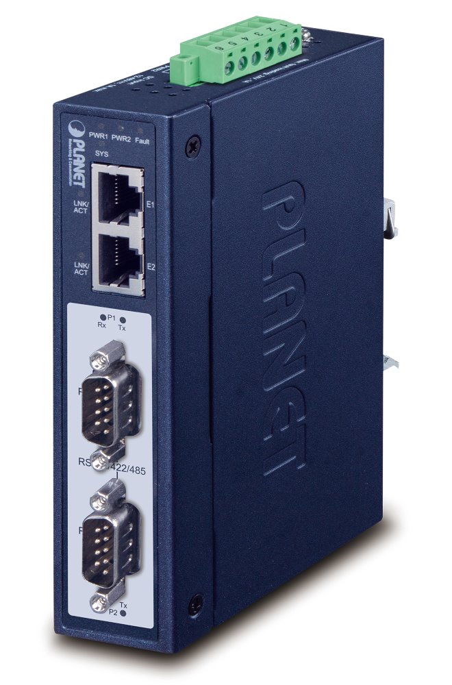 PLANET MODBUS průmyslová brána RS-232/422/485 na IP, 2x COM, 100Base-TX, RTU/ACSII, -40až+75°C, 12-48VDC, IP30 IMG-2200T