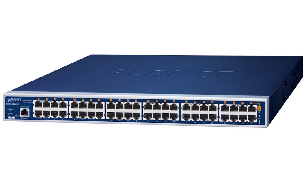 Planet UPOE-2400XG Ultra PoE++ injektor, 24 portů, 10 Gigabit, IEEE 802.3bt <800W (95W/port), scheduler+watchdog