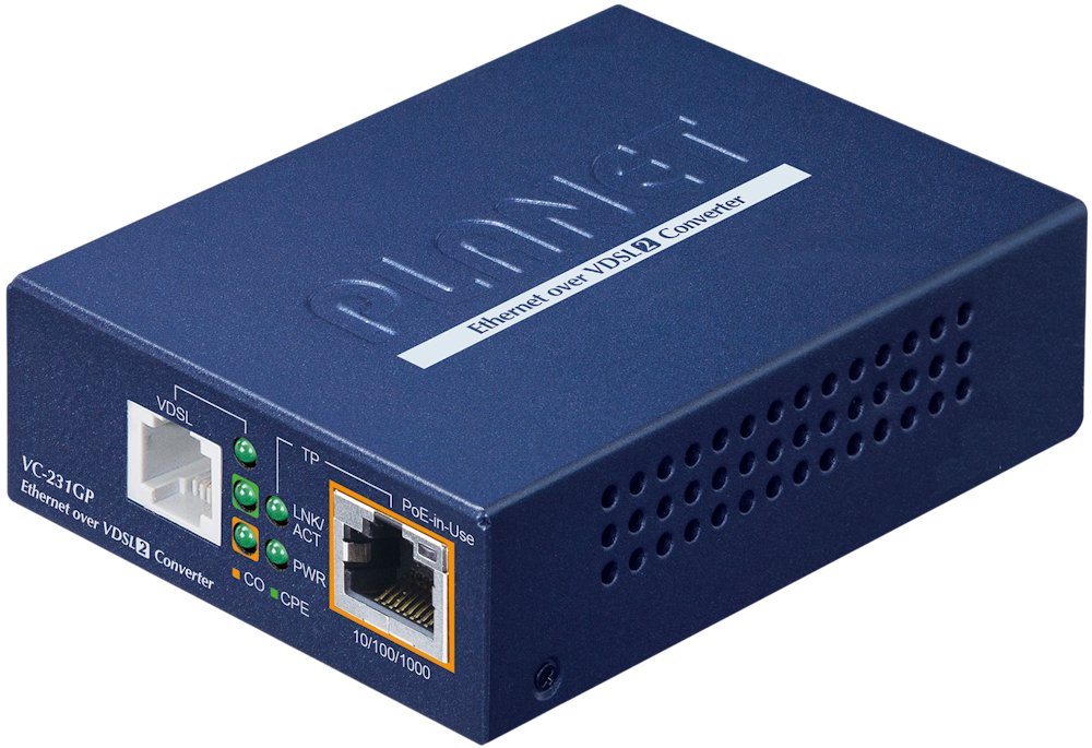 Planet VC-231GP v2, Ethernet VDSL2 konvertor, 1000Base-T, PoE 802.3at 30W, profil 30a, G.993.5 Vectoring, G. VC-231GP-V2