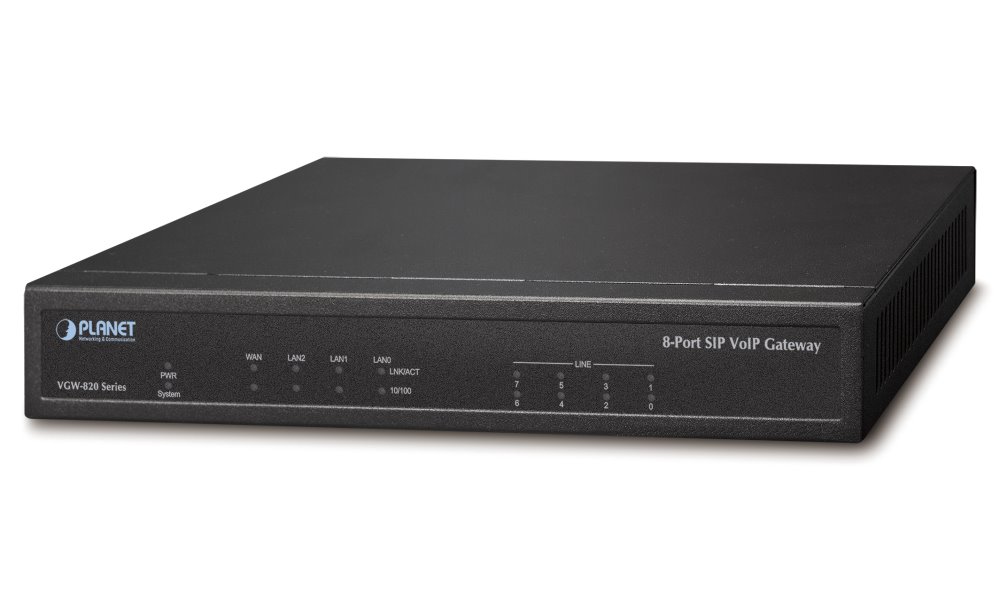 Planet VGW-820FS VoIP gateway, 8x FXS, SIP, CallerID, Fax, Hotline, firewall, SNMP, SSH/TLS, QoS