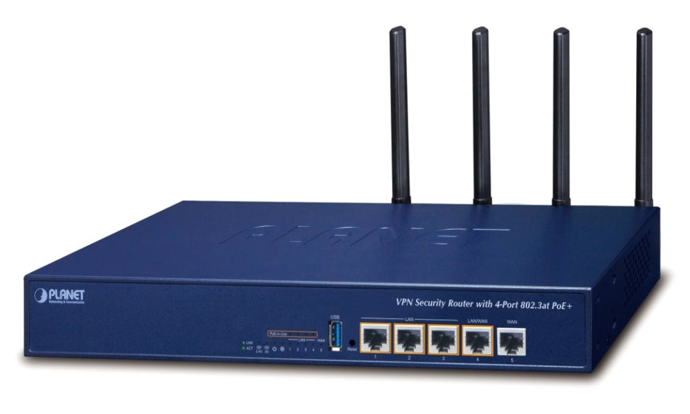 Planet VR-300PW5 Wi-Fi 5 AC1200 Dual Band VPN Security Router with 4-Port 802.3at PoE+