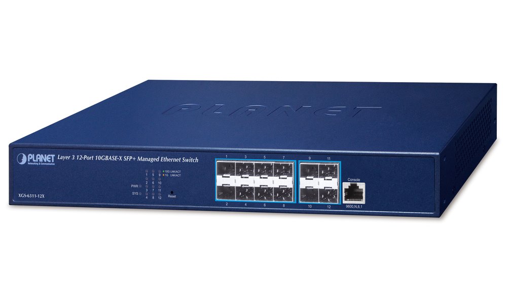 Planet XGS-6311-12X L3 switch, 12x10G SFP+, Web/SNMP/konzole/Telnet, L3 RIP/OSPF, QoS