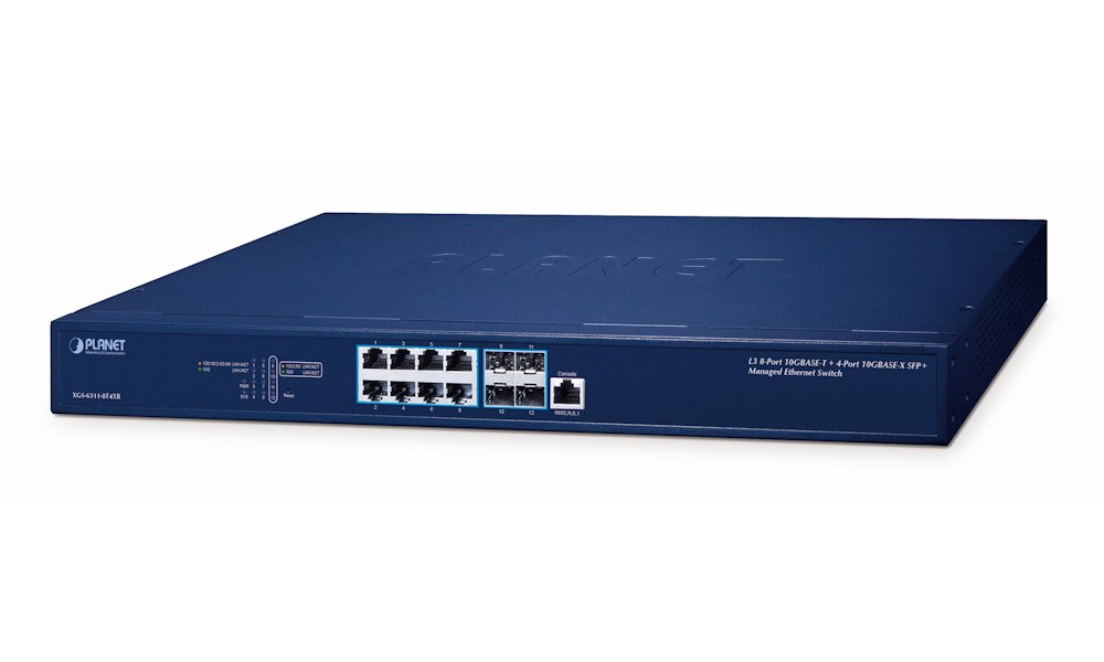 Planet XGS-6320-8X8TR L3 managed switch, 8x10Gb, 4x10Gb SFP+, QoS, NMS, 2x power-in, RING XGS-6311-8T4XR