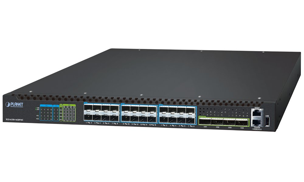 Planet XGS-6350-24X4C L3 switch, 16x10G SFP+, 8x25G SFP28, 4x100G QSFP28, QoS, 2x power-in XGS-6350-16X8Y4C
