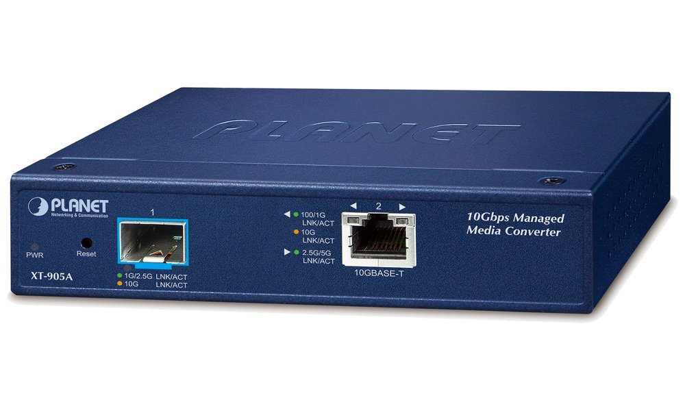 Planet XT-905A průmyslový konvertor, 1x 10G/5G/2.5G/1G/100 Base-T + 1x 10G/1G Base-X SFP+, 0~50°C, DIN, SNMP