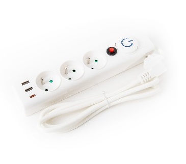 PLATINET FIESTA prodlužovací lišta 3x zásuvka, 3x USB (vč. USB-C), 10 A, 1,5m, typ E, bílá FL3F15WUSB