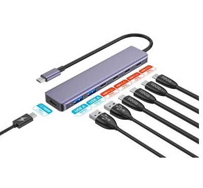 PLATINET HUB 7IN1 10GBS USB-C TO 4X USB-C 3.2 GEN2 + 2X USB-A 3.2 GEN1 + 1X USB-C PD 100W ALU PMH22