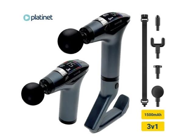 PLATINET MASÁŽNÍ PISTOLE 1500 mAh, 2400-3200 otáček za minutu, 4 nástavce, pás PMAS10PRO