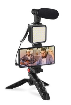 PLATINET Omega VLOG 4 V 1 SADA ( MIKROFON; SVĚTLO; DRŽÁK TELEFONU NA STATIVU) + 3,5 JACK NA USB C ADAPTÉR PMVG4IN1