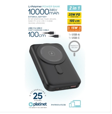 PLATINET PLATINET POWER BANK 10000 MAH 20W PD WIRELESS CHARGING PMPB10WR20B