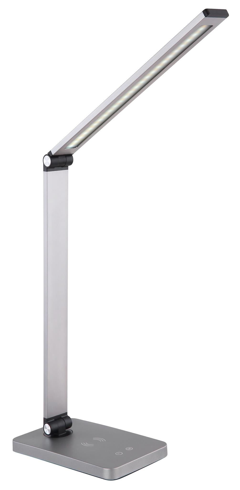 Platinet stolní LED lampa 10W stmívatelná, dotykové ovládání, bezdrátové nabíjení, USB port, stříbrn PLADLL888AG
