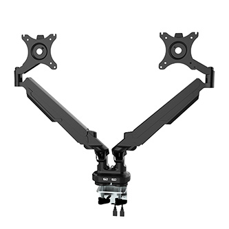 Polohovatelný držiak pre 2 monitory, 2-9KG, svorka a priechodka stola, 17"-32", USB HUB, MS006D