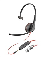 Poly náhlavní souprava Blackwire 3215, 3,5 mm jack + USB-C/A adaptér, mono (bulk) 8X227A6