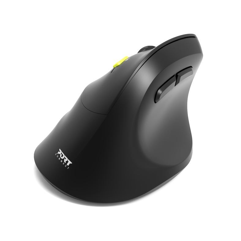 PORT CONNECT Ergo Shape, bezdrátová dobíjecí myš, USB-A/Bluetooth, 2.4GHz, levoruká, 2400DPI, černá 3567049100087
