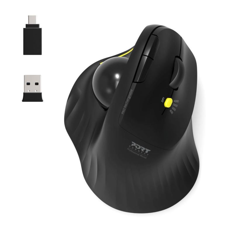 PORT CONNECT ERGONOMIC TRACKBALL, bezdrátová ergonomická myš, 2,4 Ghz & Bluetooth®, USB-A/C, če 3567049007195