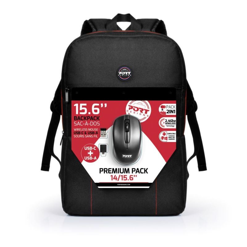 PORT DESIGNS Bundle Premium Backpack 14/15.6" Batoh + Wireless Mouse (501901) 3567045019017