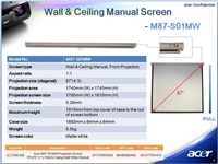 Pošk. obal ACER Projekční plátno M90-W01MG Projection Screen, 1960x1100, 90'' (16:9) Wall & Ceiling Gray MC.JBG11.001#OB