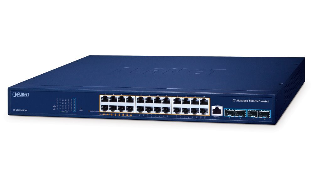 POUŽITÉ - Planet GS-6311-24HP4X L3 switch, 24x1Gb, 4x10Gb SFP+, 8x PoE 802.3bt + 16x PoE 802.3at 480W GS-6311-24HP4X-VYP