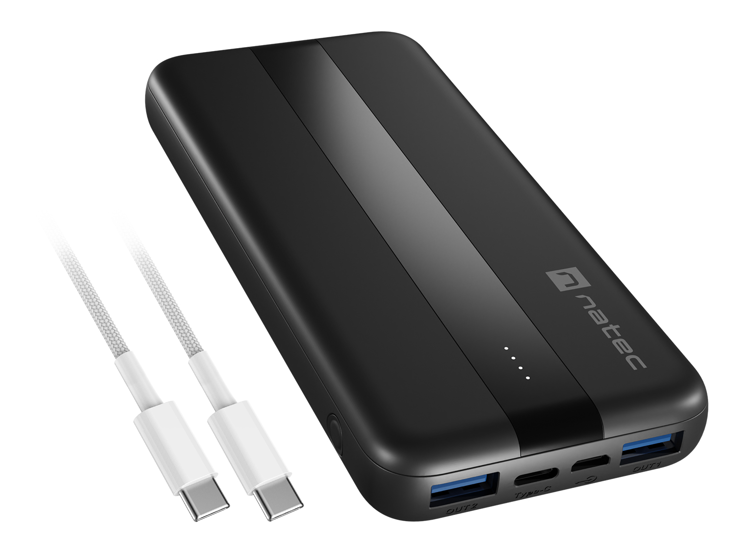 Power banka Natec TREVI SLIM Q V2 10000mAh, 2X USB-A 18W, 1X USB-C 20W, USB-C - USB0-C kabel, černá NPB-2294