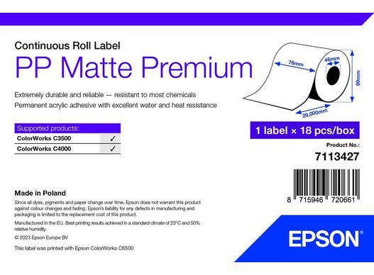 PP Matte Label Premium, Cont. Roll, 76mm x 29mm 7113427