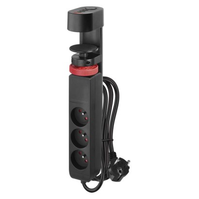 Predlžovací kábel 1,5 m/3 zásuvky/vypínač/stolný držiak/USB/čierny/PVC/1,5 mm2 8592920133996