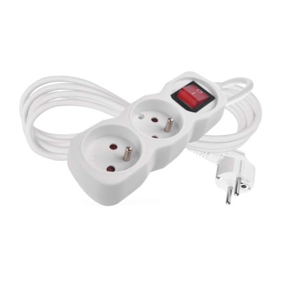 Predlžovací kábel 2 m / 2 zásuvky / s vypínačom / biely / PVC / 1 mm2 8592920140390