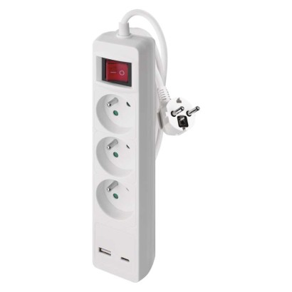 Predlžovací kábel 2 m / 3 zásuvky / s vypínačom / biely / 1×USB-A + 1×USB-C / 1,5 mm2 8592920132845