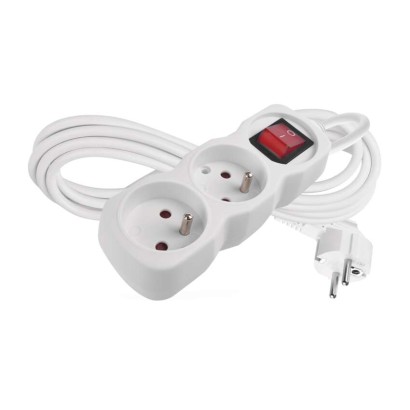 Predlžovací kábel 3 m / 2 zásuvky / s vypínačom / biely / PVC / 1 mm2 8592920140420
