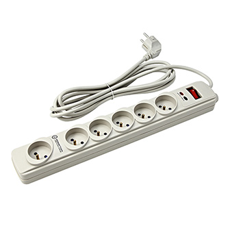 Predlžovací prepäťová ochrana, 3m, 6 zásuviek, biela, LED indikácia, Powerton KX030TJ60L