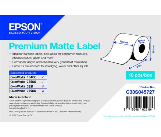 Premium Matte Label Cont.R, 105mmx35m, MOQ 18ks C33S045727