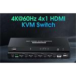 PremiumCord 4K@60Hz HDMI2.0 KVM switch 4:1 s dálkovým ovladačem khswit41e