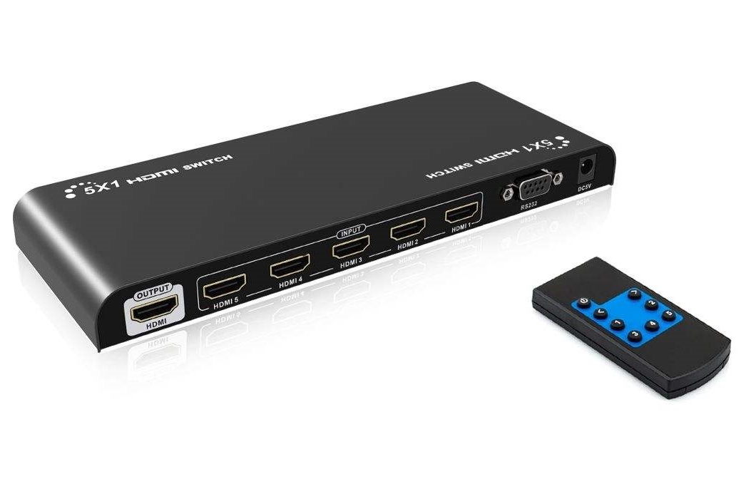 PremiumCord 4Kx2K@60Hz HDMI 2.0 switch 5:1 HDR, RS232 s dálkovým ovladačem khswit51a