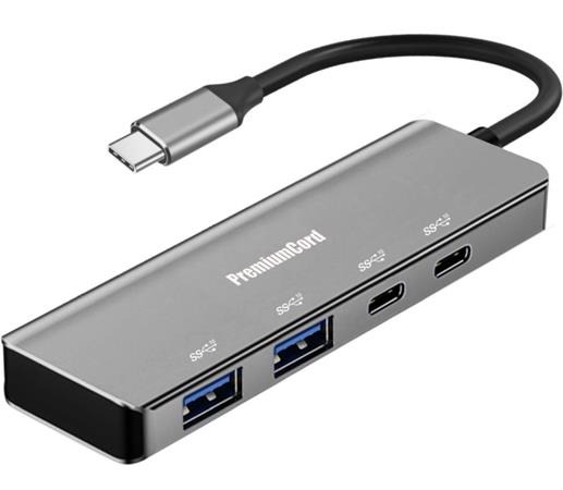 PremiumCord 5G SuperSpeed Hub USB-C na 2x USB 3.2 C +2x USB 3.2 A, Aluminum ku31hub11