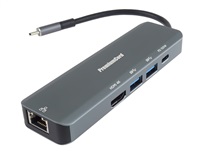PREMIUMCORD Adaptér USB-C na Gigabit 10/100/1000Mbps + 1x HDMI, 2x USB3.2, 1x PD 100W konektor, Šedá ku31dock19