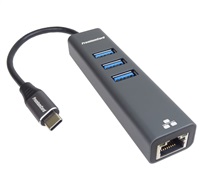 PremiumCord Adapter USB-C na Gigabit 10/100/1000Mbps + 3x USB3.0 konektor ku31ether04