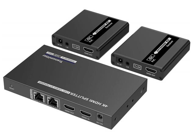 PremiumCord HDMI 1-2 splitter+extender po CAT6/6a/7, UHD 4K@30Hz až na 70m khsplit2J