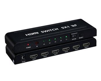 PremiumCord HDMI switch 5:1 kovový s dálkovým ovladačem a napájecím adaptérem khswit51b