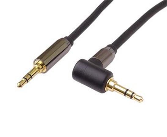PremiumCord HQ stíněný kabel stereo Jack 3.5mm - Jack 3.5mm zahnutý 90° 3m kjqmm3-90
