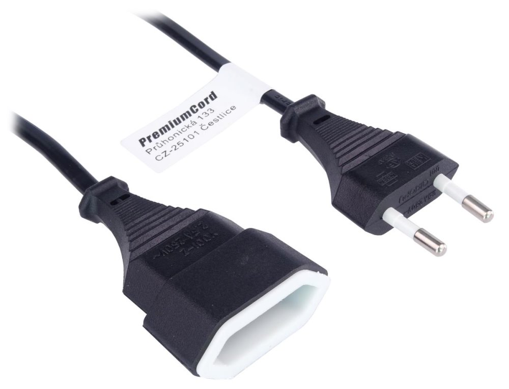 PremiumCord Kabel síťový prodlužovací dvojvidlice 230V 5m kpsm5