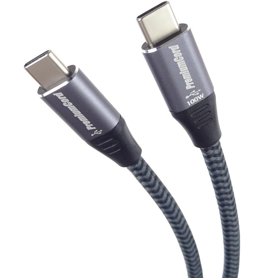 PremiumCord Kabel USB-C M/M, 100W 20V/5A 480Mbps bavlněný oplet, 1,5m ku31cw15
